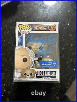 Christopher Lloyd Autographed Doc and Einstein Funko Pop Walmart Exclusive