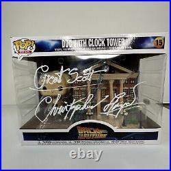 Christopher Lloyd Autographed Great Scott 15 Funko Pop Town Doc with Clock Tower