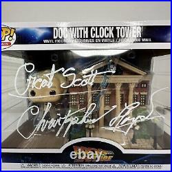 Christopher Lloyd Autographed Great Scott 15 Funko Pop Town Doc with Clock Tower