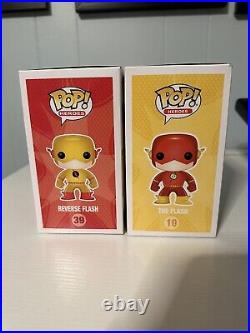 Vaulted Funko Pop! Reverse Flash 39 & Funko Pop! The Flash 10 With Soft Protectors